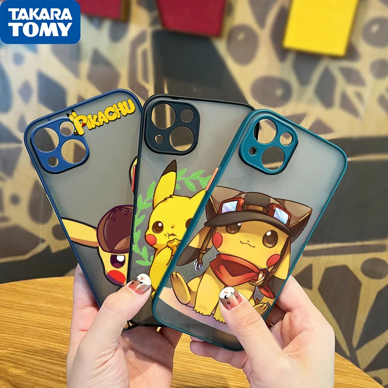 

Cute Cartoon Love Pikachu For Apple iPhone 13 12 11 Pro Max Mini XS Max X XR 6 7 8 Plus Frosted Translucent Phone Case Fundas