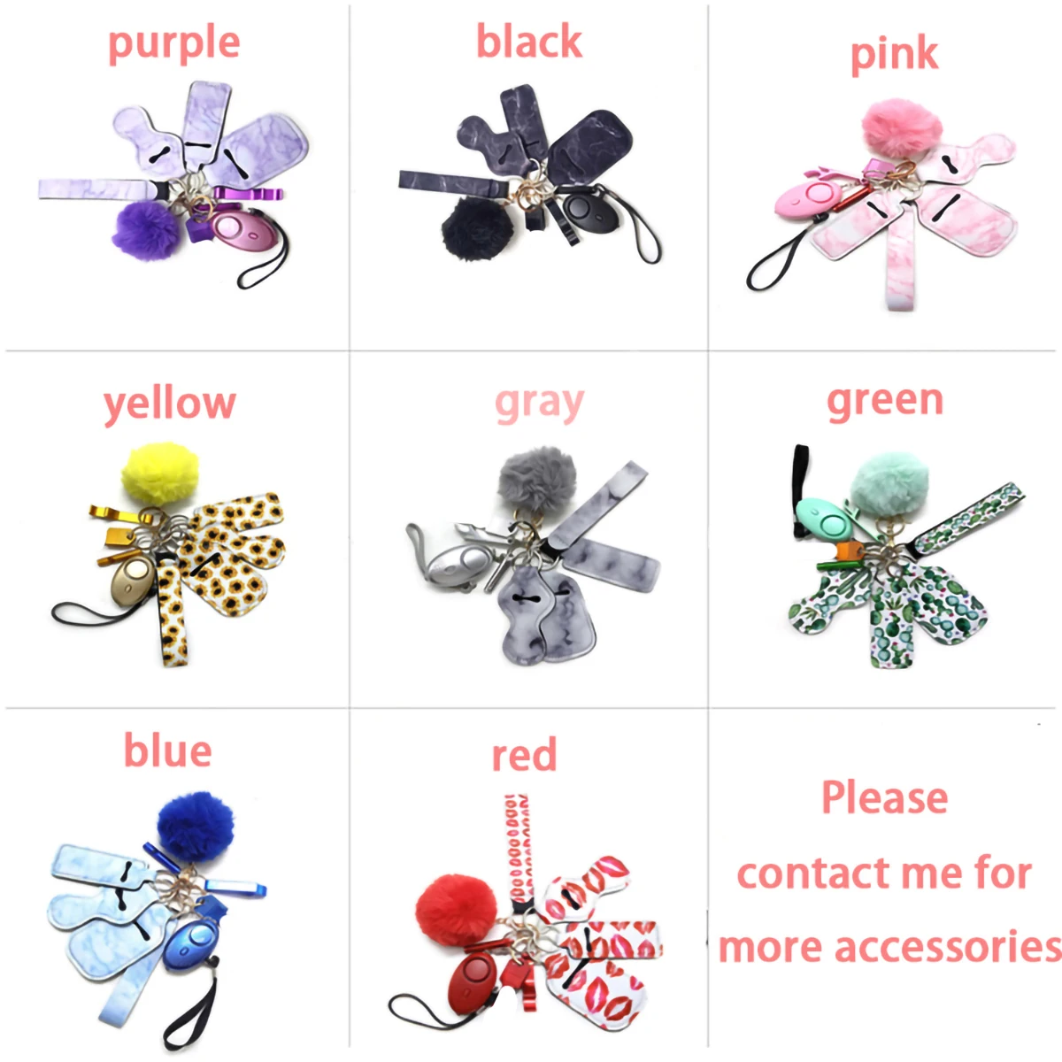 

Personal Keychain Set Autodefensa Security Alarm Hand Sanitizer Set Lipstick Set Zelfverdediging Key chain self defense tool