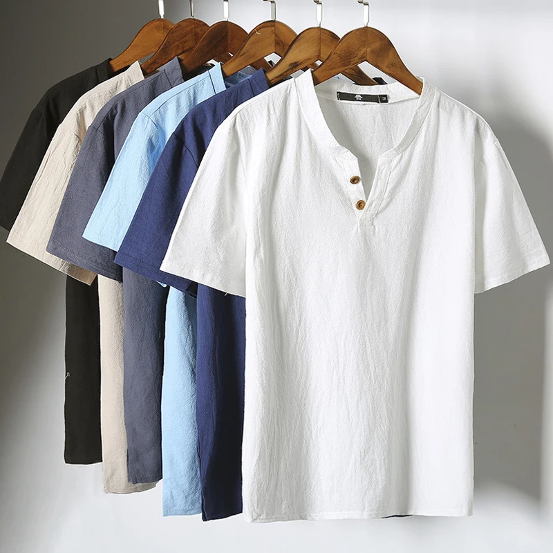 

Футболка мужская оверсайз с коротким рукавом, Повседневная пляжная Свободная рубашка с V-образным вырезом, мягкая дышащая одежда для отдыха, лето