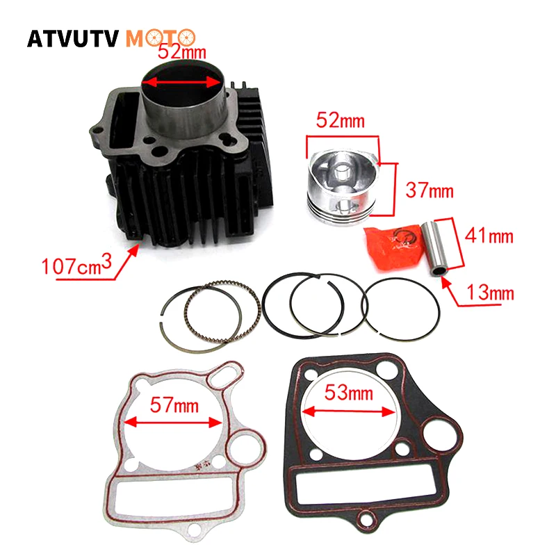 

52MM Cylinder Body With Head Gaskets Pistons Kit Set For 110cc ATV Quad Dirt Pit Bike Go Kart Motorcycle Parts