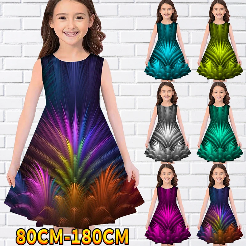 

Kids Little Girls Sleeveless Dress Girls Dress 3D Kids Floral Print Daily Casual Cute Sweet Over Knee Sleeveless Dress 80-180CM