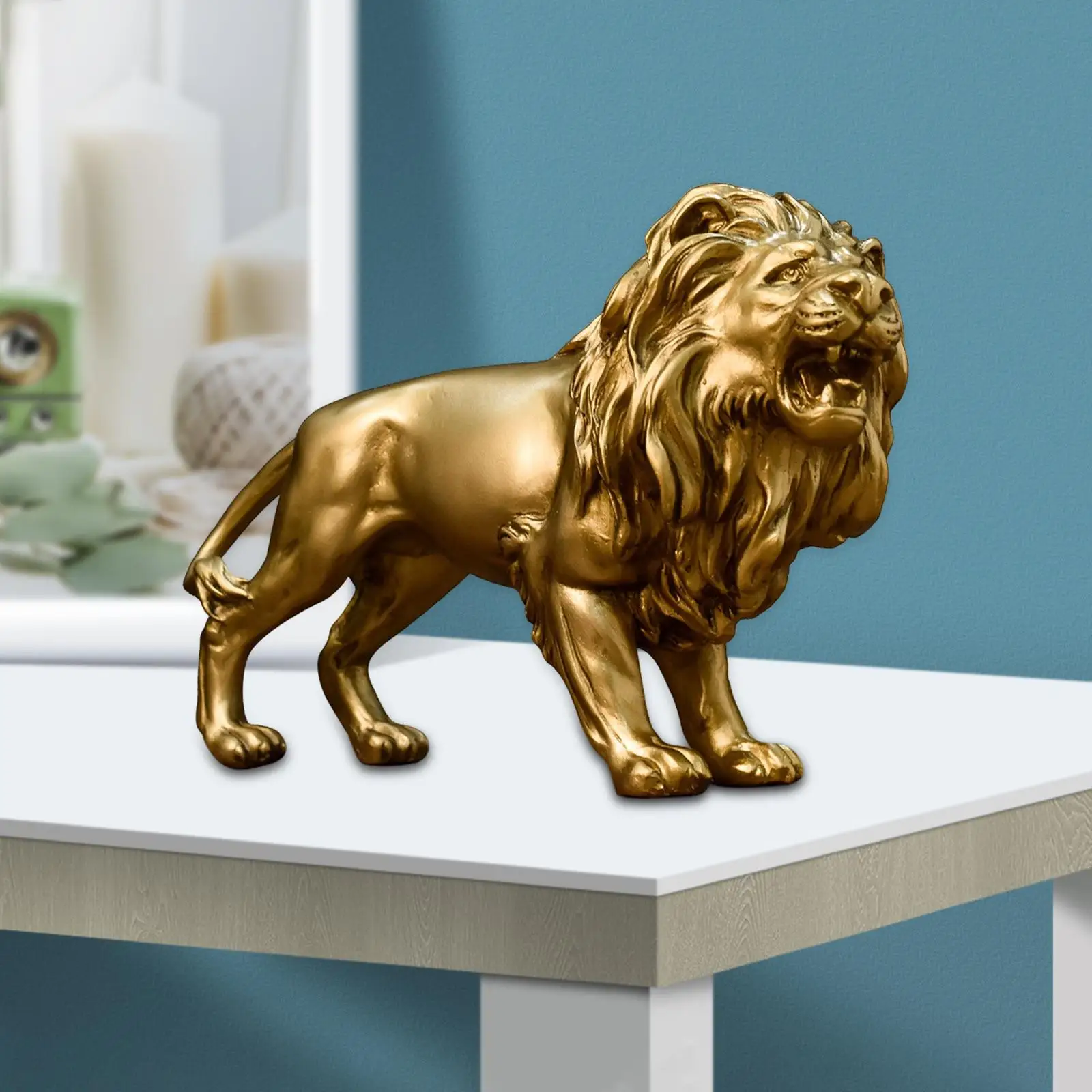 

Modern Lion Figurine Resin Statue Home Decor Desktop Decoration Crafts King Sculpture for Outdoor Office Bedroom
