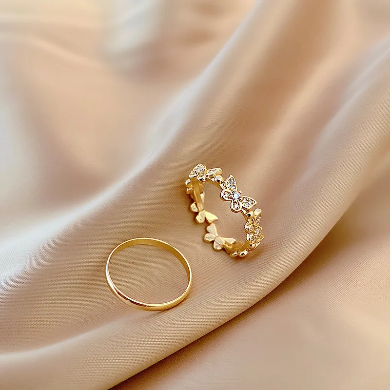 

Simple Fashion Micro-Set Butterfly Ring Female Personality Cold Wind Circle Set RingS Net Red Tide Hand Jewelry For Women Gift