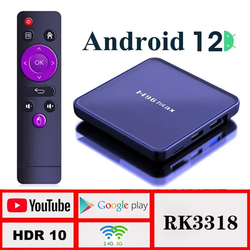 

Приставка Смарт-ТВ H96 MAX V12 RK3318, 4 + 2,4 ГБ, Wifi, BT