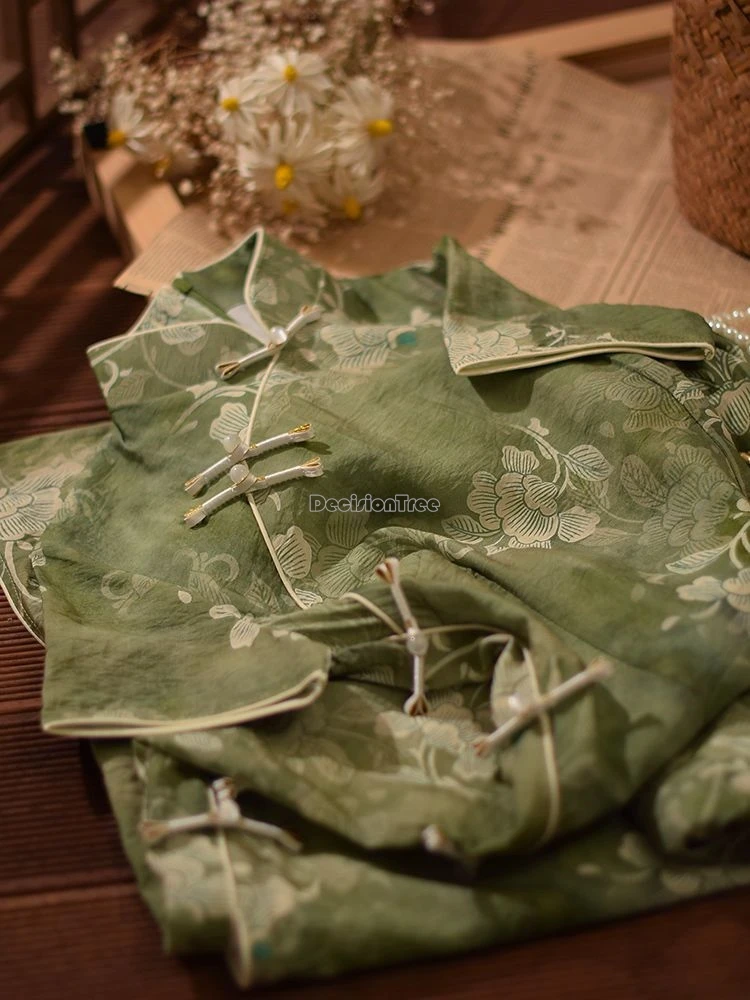 2024 китайское зеленое Ретро длинное стильное национальное модное женское платье