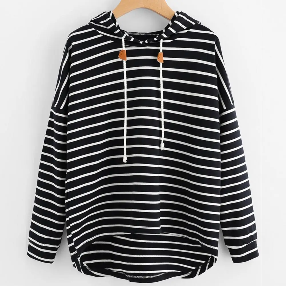 

Women Sweatshirt Stylish Women's Striped Hoodie Irregular Hem Drawstring Casual Loose Fit for Autumn Spring Drawstring Women