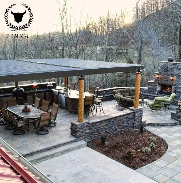 

Aluminum alloy gazebo material Pergola is safe and reliable, modern remote control electric roller shutters