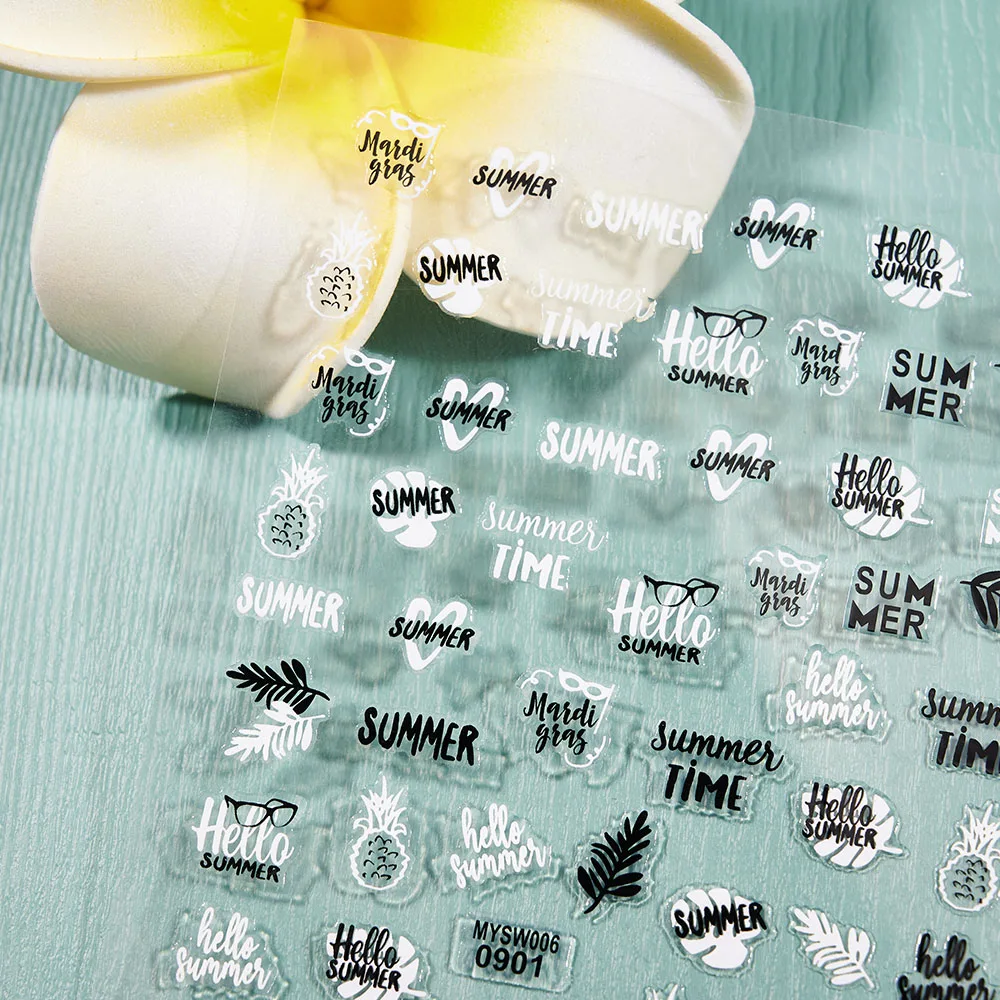 

Black White Maple Leaf Nail Art Stickers Set 10Pcs Self-Adhesive Nail Decals Summer 3D Natural Fresh Style DIY Manicures Sliders