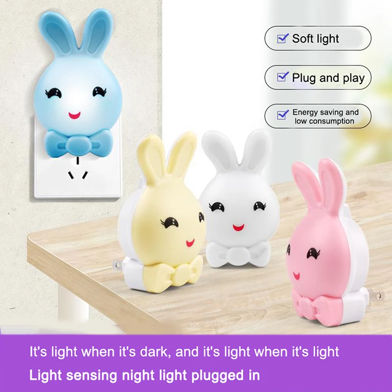 

Светодиодный ночсветильник в виде кролика с вилкой Стандарта США, лампа для детского сна, прикроватная настенная лампа для детской спальни, 4 цвета