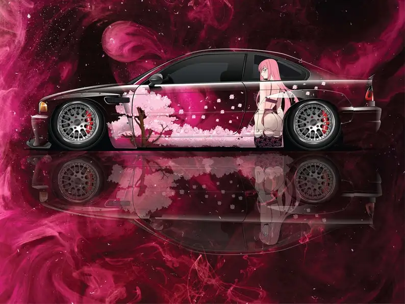 

Аниме автомобиль Livery японский тема боковая обмотка Автомобиля Литой Винил обертка Универсальный Размер Премиум розовый Аниме автомобиль наклейка