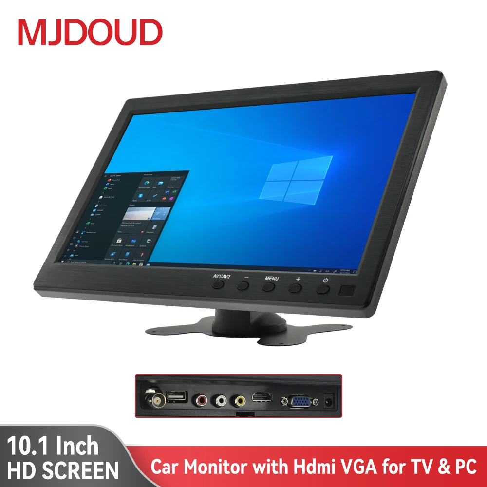 MJDOUD 10,1-дюймовый дисплей для TV, ПК, Vga, с ЖК-экраном 10,1 дюйма, резервная камера, дополнительный монитор для домашней системы безопасности