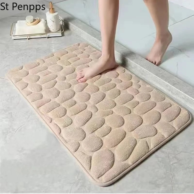 Cobblestone Embossed Bath Mat Non-slip Carpets Entrance Doormat Bedroom Toilet Bathtub Side Foot Pad Memory Foam Floor Rugs |