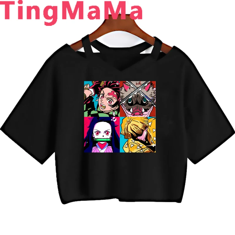 Japanese Anime Demon Slayer T Shirt Women Aesthetic Kimetsu No Yaiba Graphic Tees Cartoon Inosuke Tanjirou Nezuko Tshirt Female |