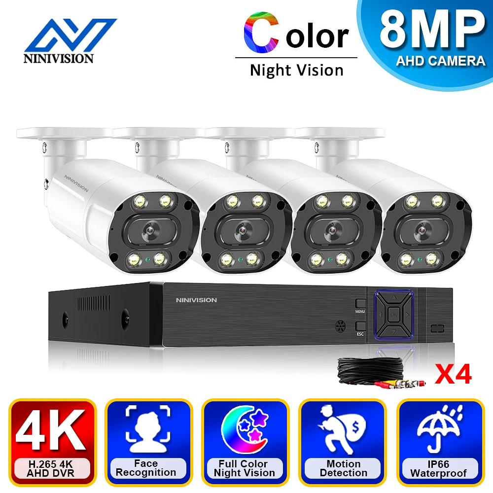 

4-канальная 8-мегапиксельная система видеонаблюдения Ultra HD AHD 4K H.265 видеорегистратор 4x8 Мп цветная камера ночного видения IP67 AHD CCTV цилиндрическая камера