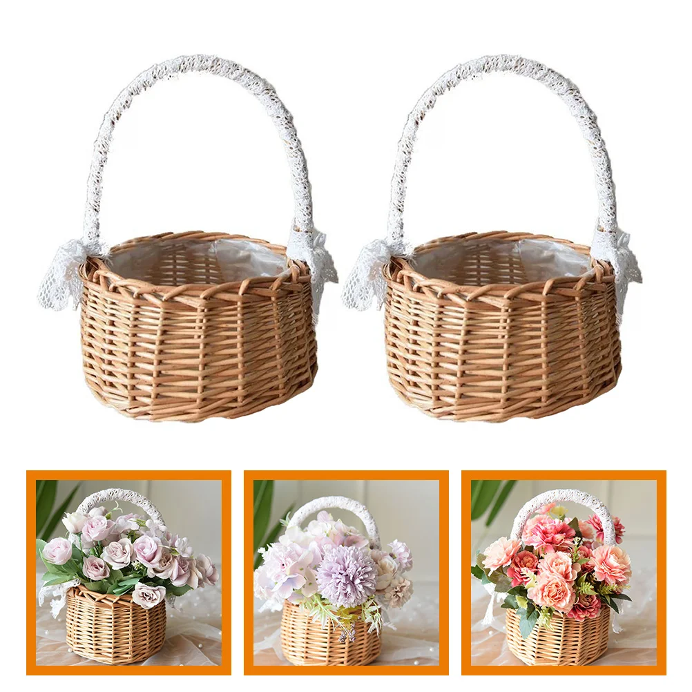 

2 Pcs Woven Basket Wedding Decor Packing Rattan Baskets For Gifts Multipurpose Floral Weaving