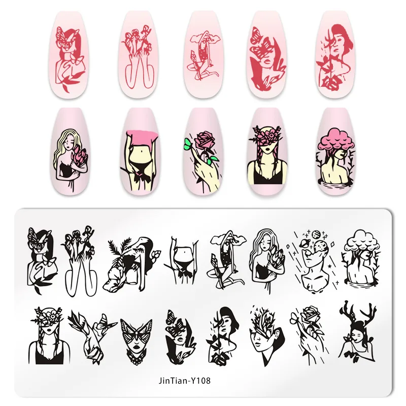 

Beauty marble Stamping Plates cat lady Heart Dandelion Butterfly Flower Style Image Stainless Steel Stencil Nail Art Template