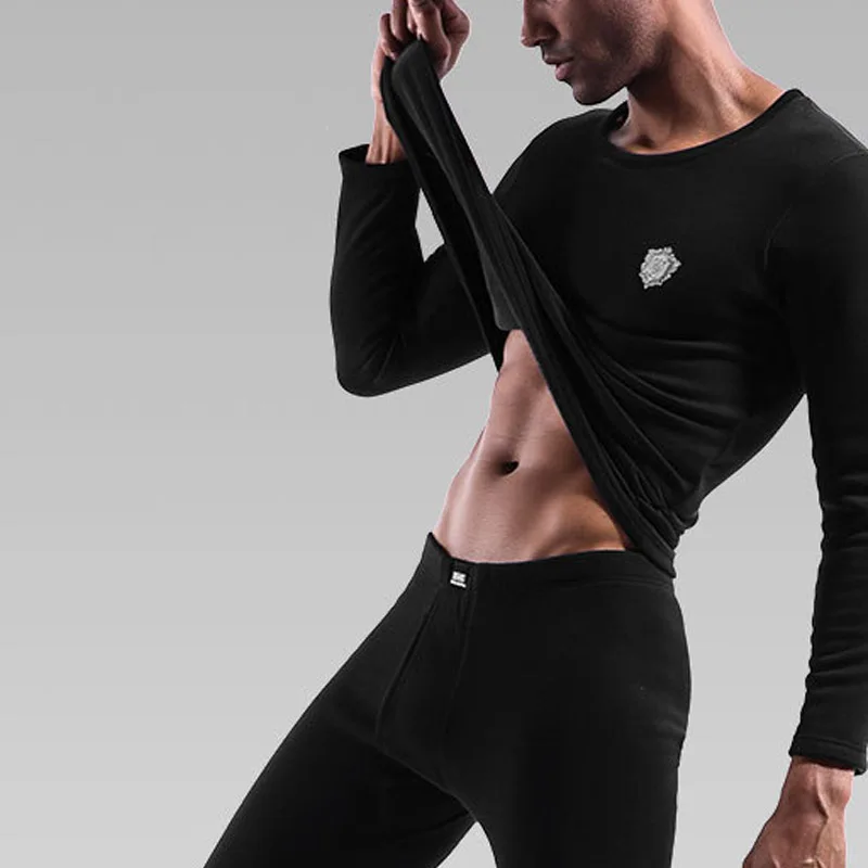 Autumn Winter Men Thermal Underwear Top Sexy Tight Long Johns Thickening Plus Velvet Bottoming Shirt Fashion Round Neck T-Shirts