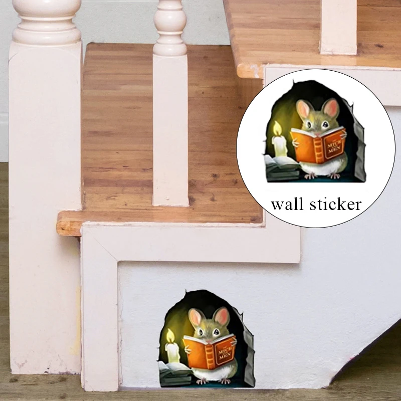 

10PCS Little Mouse Wall Stickers Cartoon Mouse Reading Wall Sticker Kids Room Home Decoration Creative Funny Rats Stickers