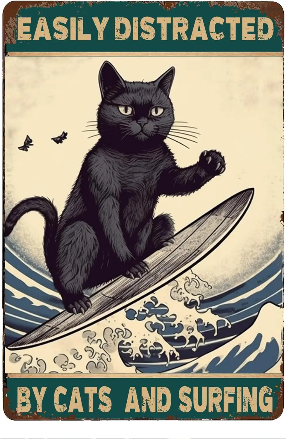 Забавные Esly Dstrcted By Cts nd Surfng Metl Sgn Sescpes Ct Prty Decortons Stmwve Хэллоуин For Spooky House Frmhouse Wll