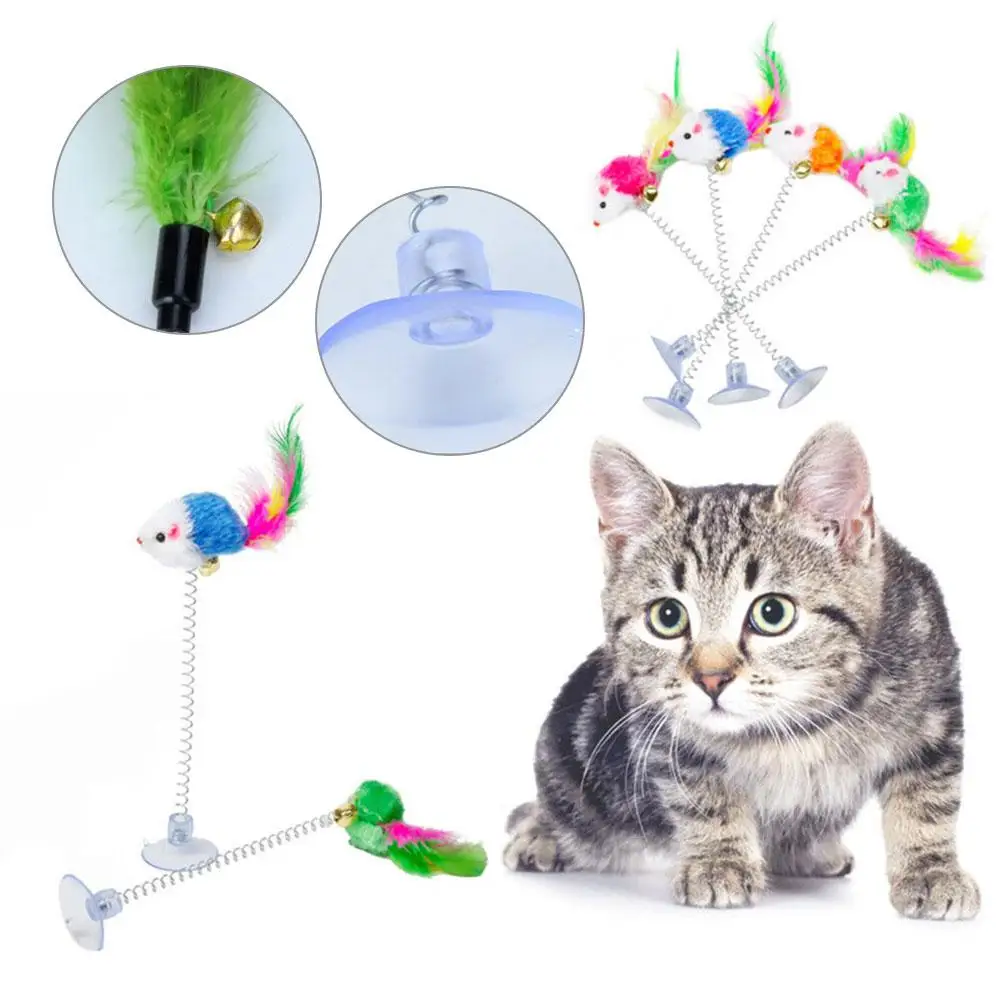 

Spring Cat Toy Funny Suction Cup Spring Mouse Feather Toy Cat Interactive Color Feather Cat Supplies Pet Random Toys Pet Wa S9R0