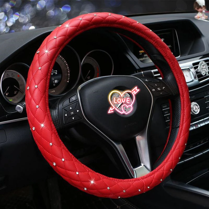 Чехол на руль автомобиля с кристаллами для женщин универсальные кожаные