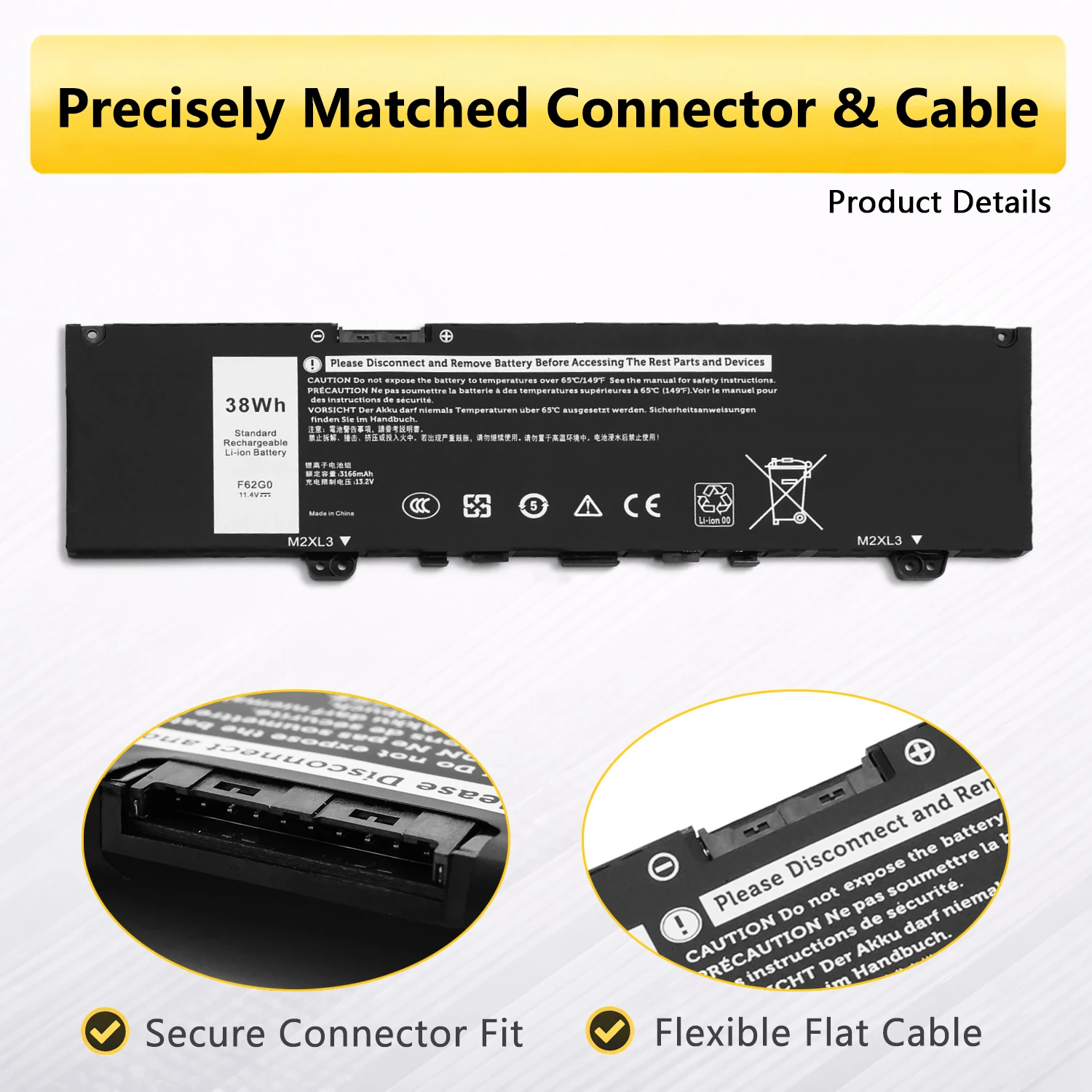Фото Аккумулятор PowerHub F62G0 для ноутбуков, совместимый с Dell Inspiron 13 7386 2-in-1 5370 7370 7380 7373 Vostro 5370 RPJC3 P91G P83G P87G №3