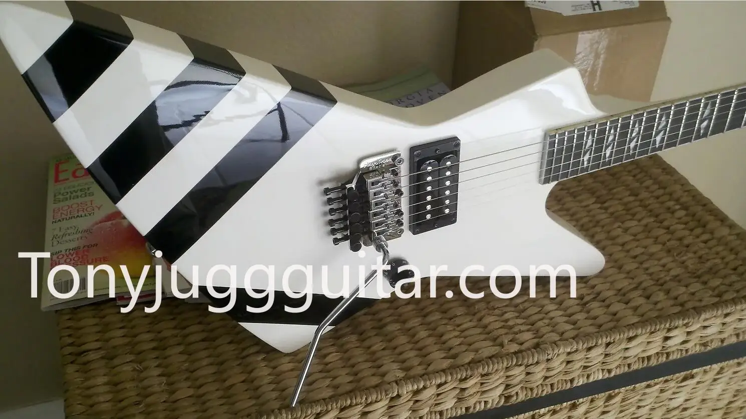 Сплит-гитара Boris Dommenget Matthias, электрическая гитара со скорпионами Explorer Brite, белая, Floyd Rose Tremolo, сплит-Алмазная хромированная фурнитура
