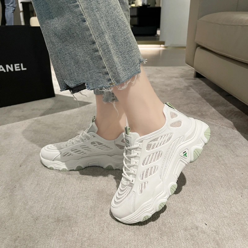 

Женские кроссовки на шнуровке, сетчатые дышащие кроссовки с вулканизированной подошвой, массивные, Летний сезон 2023