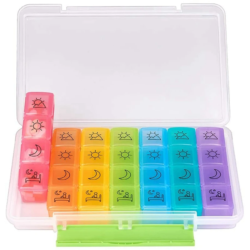 

2X Large Daily Pill Organizer 4 Times A Day, Weekly Pill Box, 7 Day Pill Container Case With Moisture-Proof Design