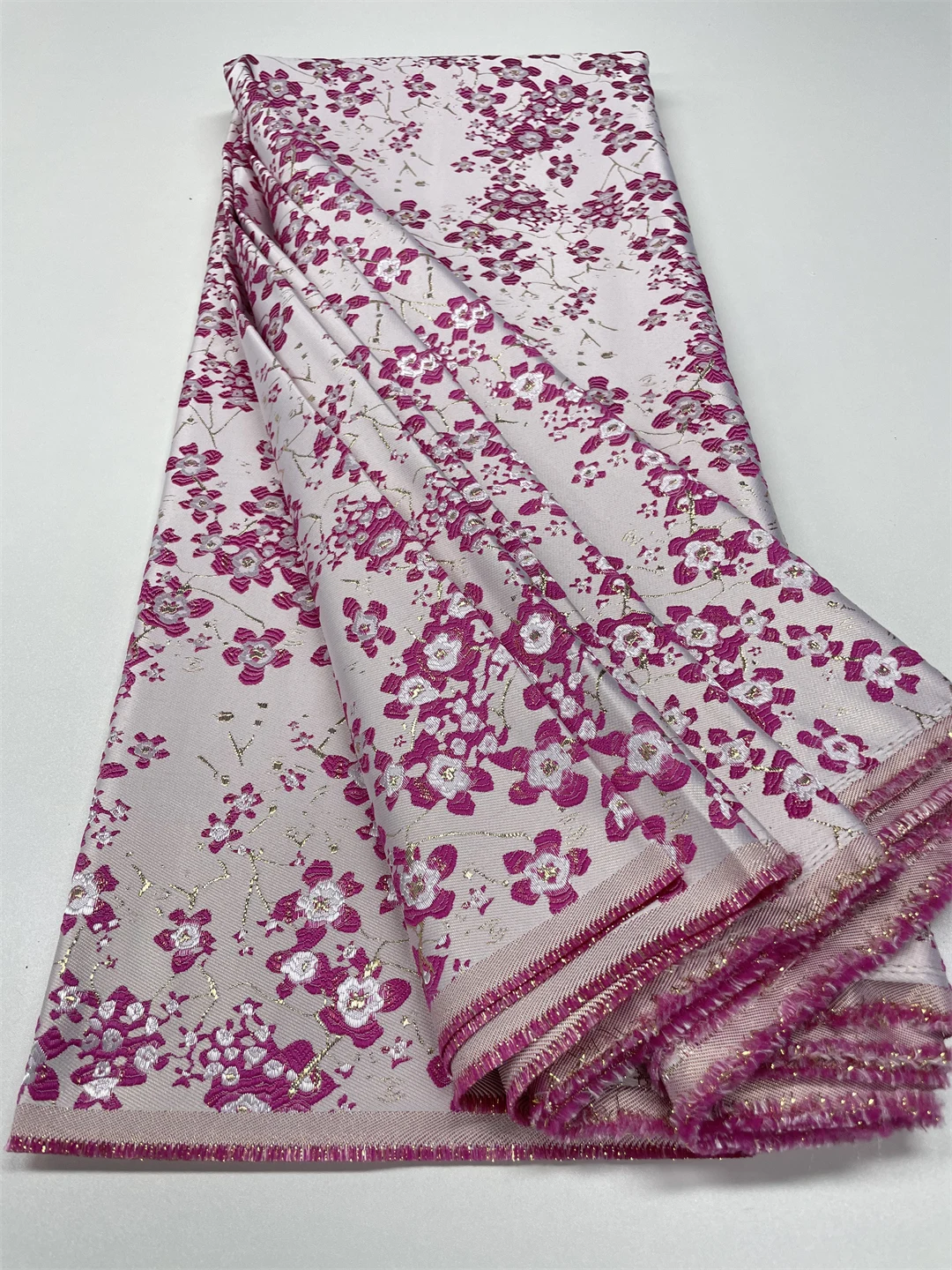 Fushia Jacquard Fabric High Quality Brocade Lace 5 Yards Nigerian Damask Fabric for Women Dresses Sew African Cloth Materials