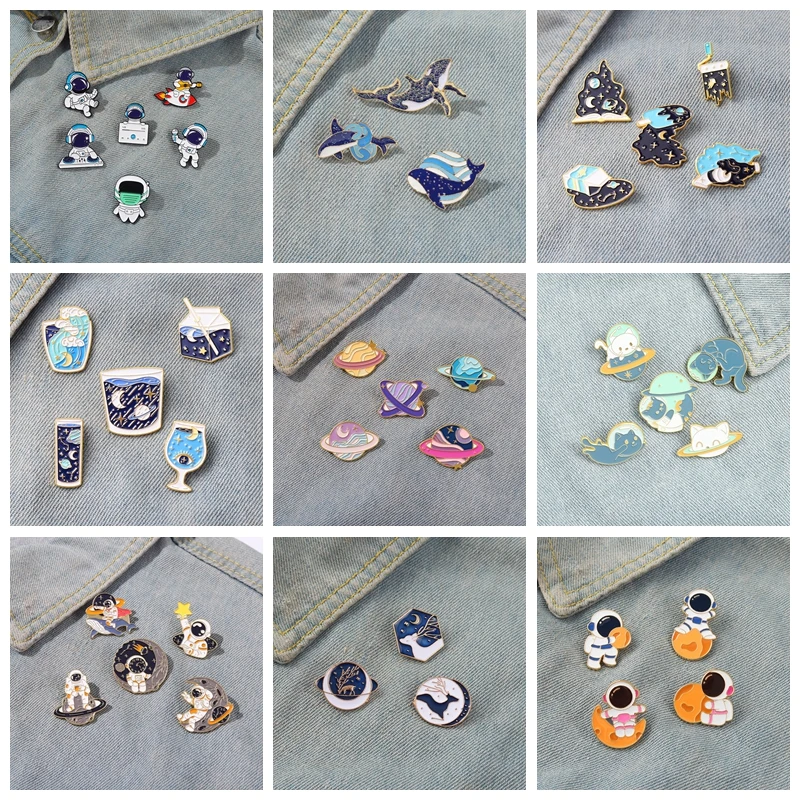 

Explore Space Enamel Pins Creative Romantic Star Sky Galaxy Space Planet Metal Badge Hat Lapel Brooch Jewelry Kid Astronaut Gift