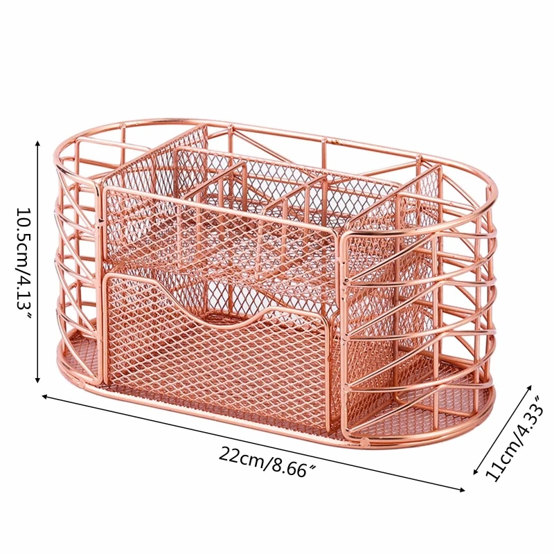

Mesh Desk Organizer Metal Pen Holder with Drawer Cosmetic Storage Holder Makeup Caddy 9 Compartments for Bedroom Vanity