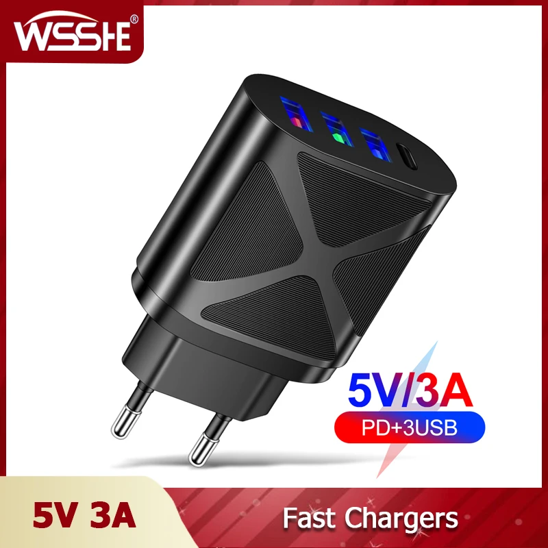 

4 Port Fast Chargers 5V 3.1A Phone charger PD Type C Quick charge phone adapters For Iphone xr xiaomi 11 oneplus 8