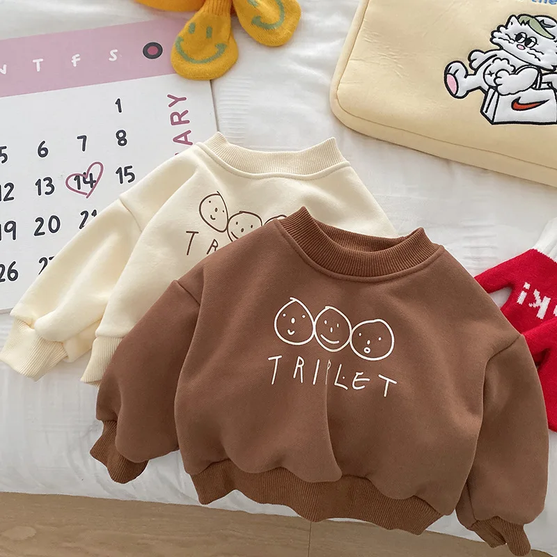

Winter Casual Plush Sweatshirts Children O-neck Long-sleeved Pullover Shirt Warm Cotton Hoodies Boys Girls Versatile Loose Tops