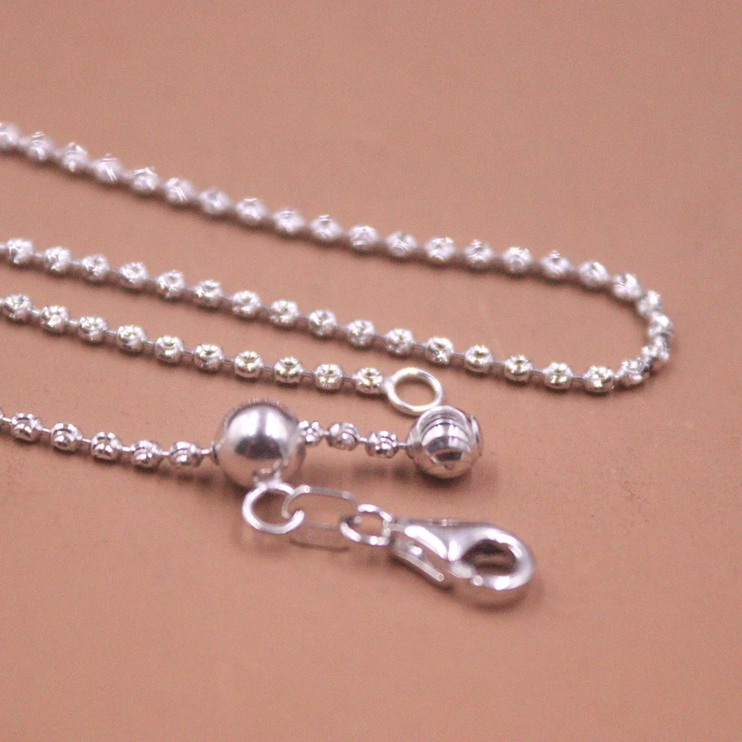 

Real Pure 18K White Gold Necklace Women 1.5mm Width Diamond Bead Link Chain 20inch Length Stamp Au750 Lobster Clasp