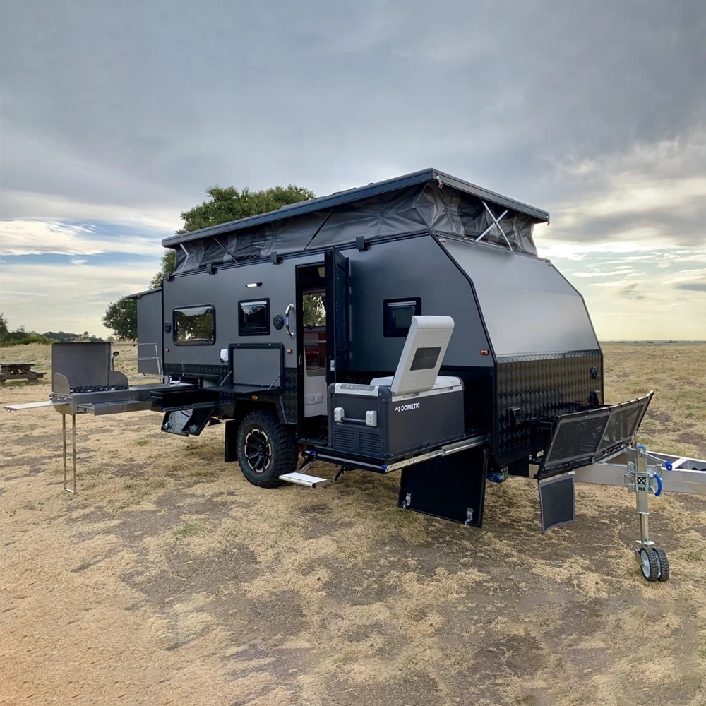 

High Quality Off-road RV Camper Trailer Caravan Compact 2 Person Fiberglass Off-Road Popular Top Camping Trailer 12v Electric