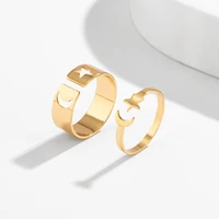 purui punk gold color simple star moon sets open rings for women fashion party jewelry adjustable rings girls gift 2022 trend