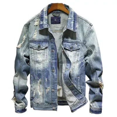 

New2022 Denim Jackets Men Cowboy Slim Fit Bomber Jacket Men's Ripped Jean Jacket Hip Hop Streetwear Coats Chaqueta Hombre 4X