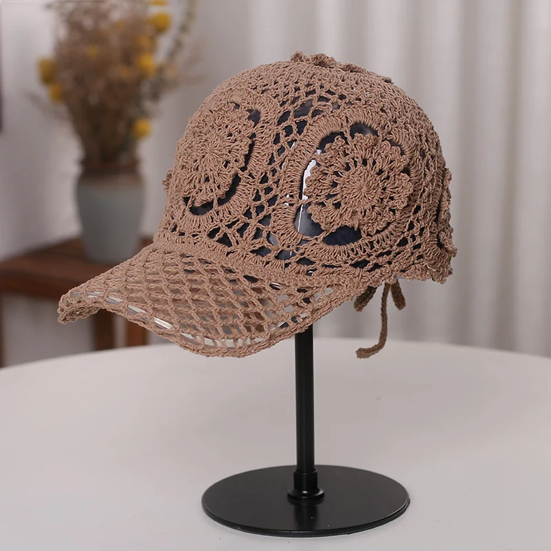 

2023 Hand-woven Ladies Caps Spring and Summer Breathable Mesh Visor Korean INS Niche Personality Retro Baseball Cap