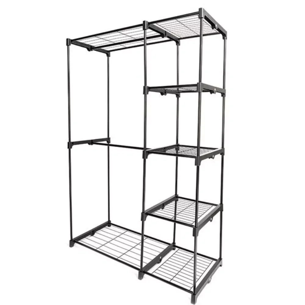 

Portable Practical 5-tier Wardrobe Closet without Cloth Cover Black Sturdy and Durable Clothing Storage Rack Easy to Install