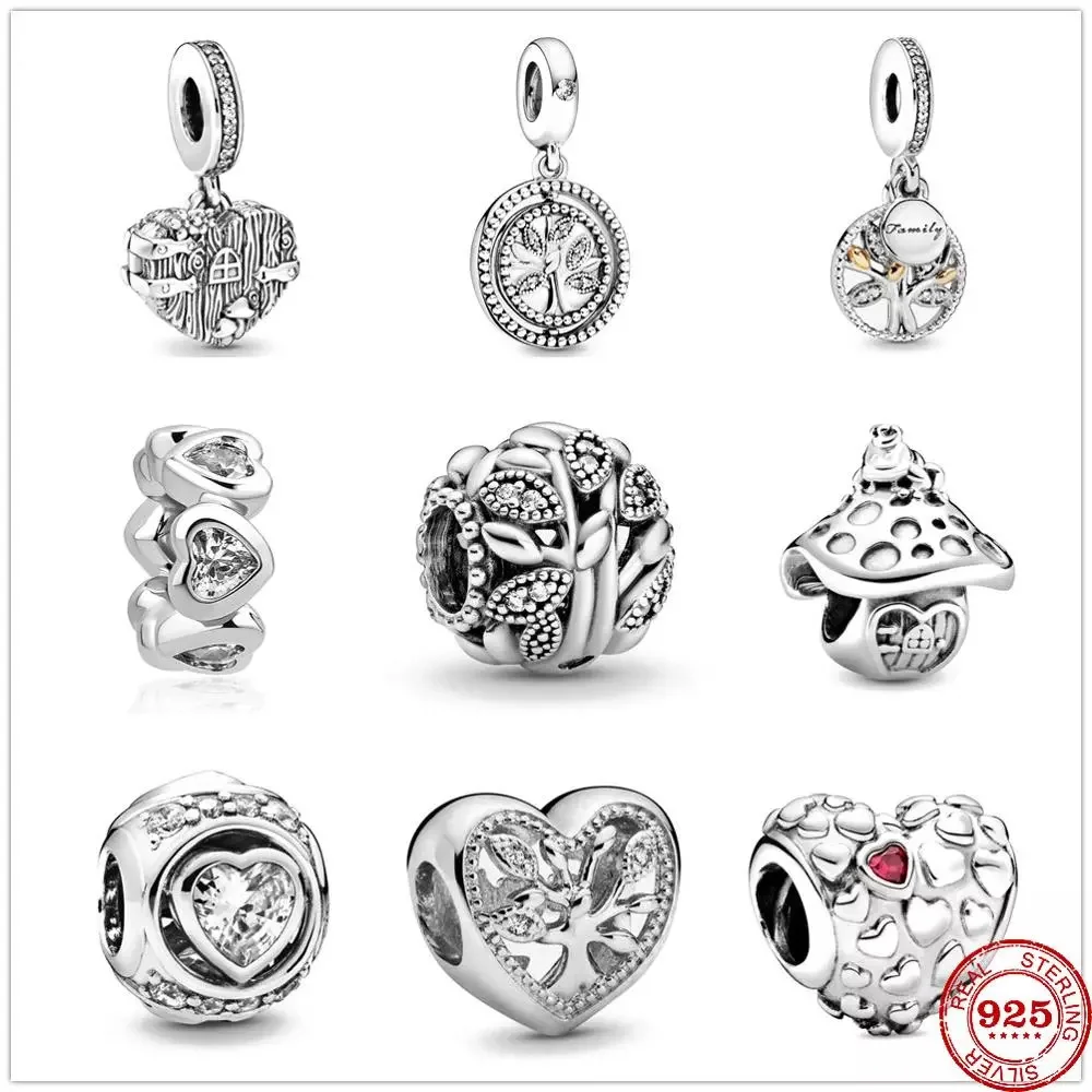 

Fit Original Pandora Charms Bracelet 925 Sterling Silver Family Tree Love Heart Dangle charm bead DIY Jewelry Making Berloque