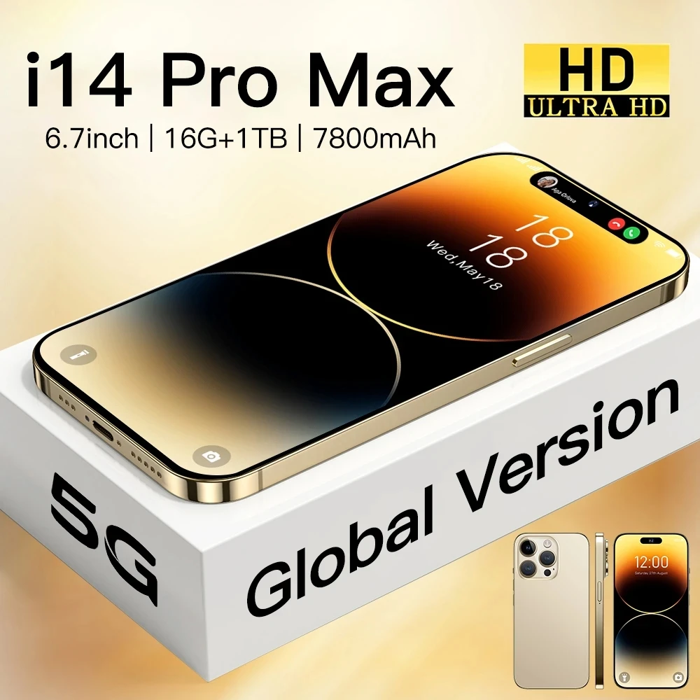 

2023 Brand New I14 Pro Max Mobile Smartphone 5G Phones Original Full Screen 6.7 Inch 16GB+1TB Version Global Cell Phone