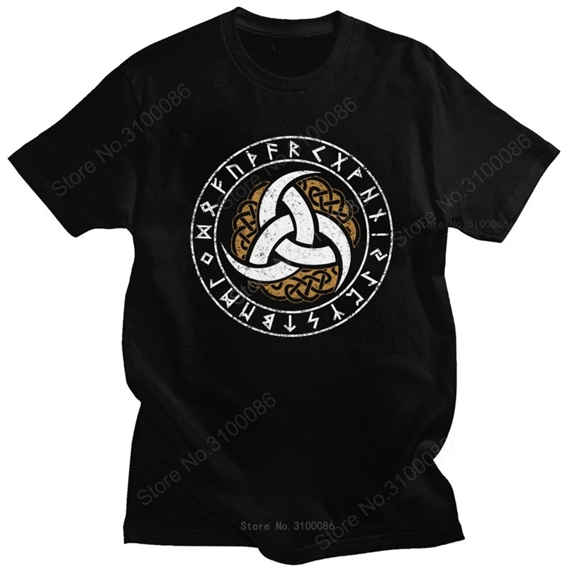 

Retro Distressed Men T Shirt Horns Of Odin In Runic Circle Short Sleeved Cotton T-shirt O-neck Grunge Viking Norse Runes Tee Top
