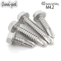 1pc m4 2 x 13 50mm 410 stainless hex washer head self drilling screws outer hexagon head with pad collar sheet metal screws
