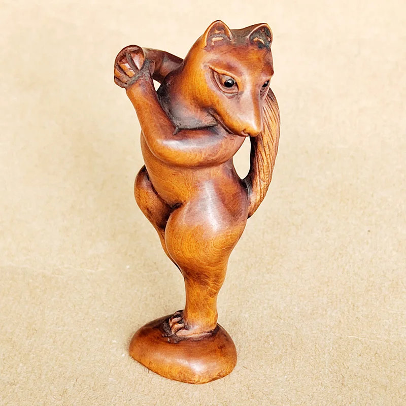 GX551 — 20-летний размер 2 0 дюйма ручная резная самшит Netsuke Dancing Fox