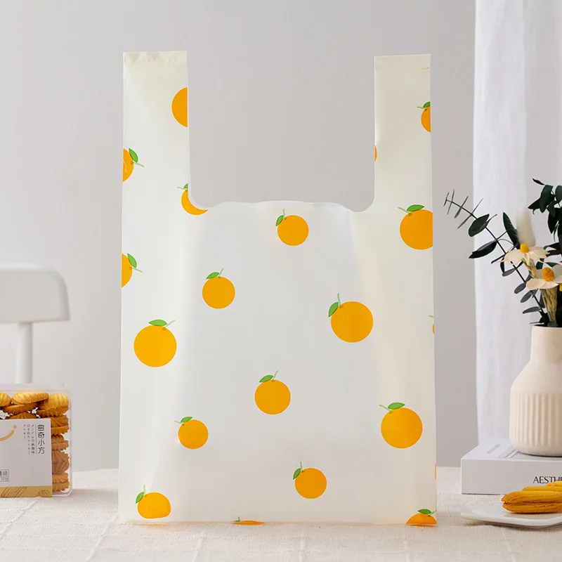

Shopping Bag Disposable Supermarket Takeout Bag Bakery Food Pastry Strong Pouch Fruit Pattern Convenient Vest Type Colour Bag