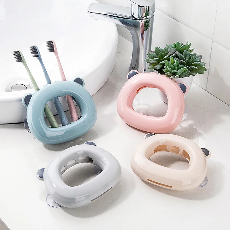 

1PC Plastic Bathroom Storage Rack Organizer Tools Toothbrush Holder Wall Mounted Suction Cup Cute Cartoon Tooth Brush Dispenser