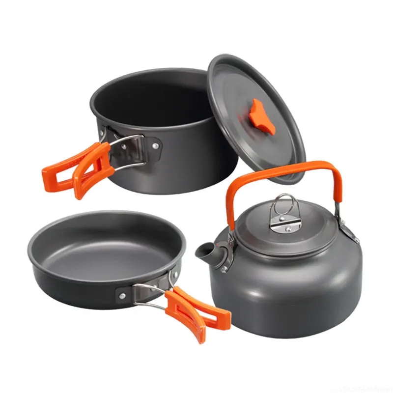 

Camping Cookware Kit Outdoor Aluminum Cooking Set Water Kettle Pan Pot Travelling Hiking Picnic BBQ Tableware Equipment NEW