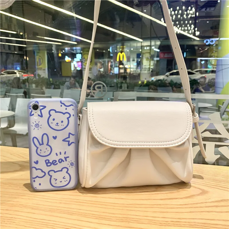 

Fashion PU Leather Female Underarm Bags Ladies Pure Color Crossbody Bags Small Pleated Purses and Handbags Lipstick Bag