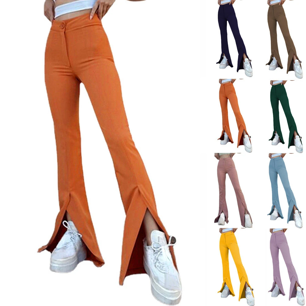 2022 Spring and Summer New Women's Fashion Temperament Commuter Split Personality Solid Color Flared Pants